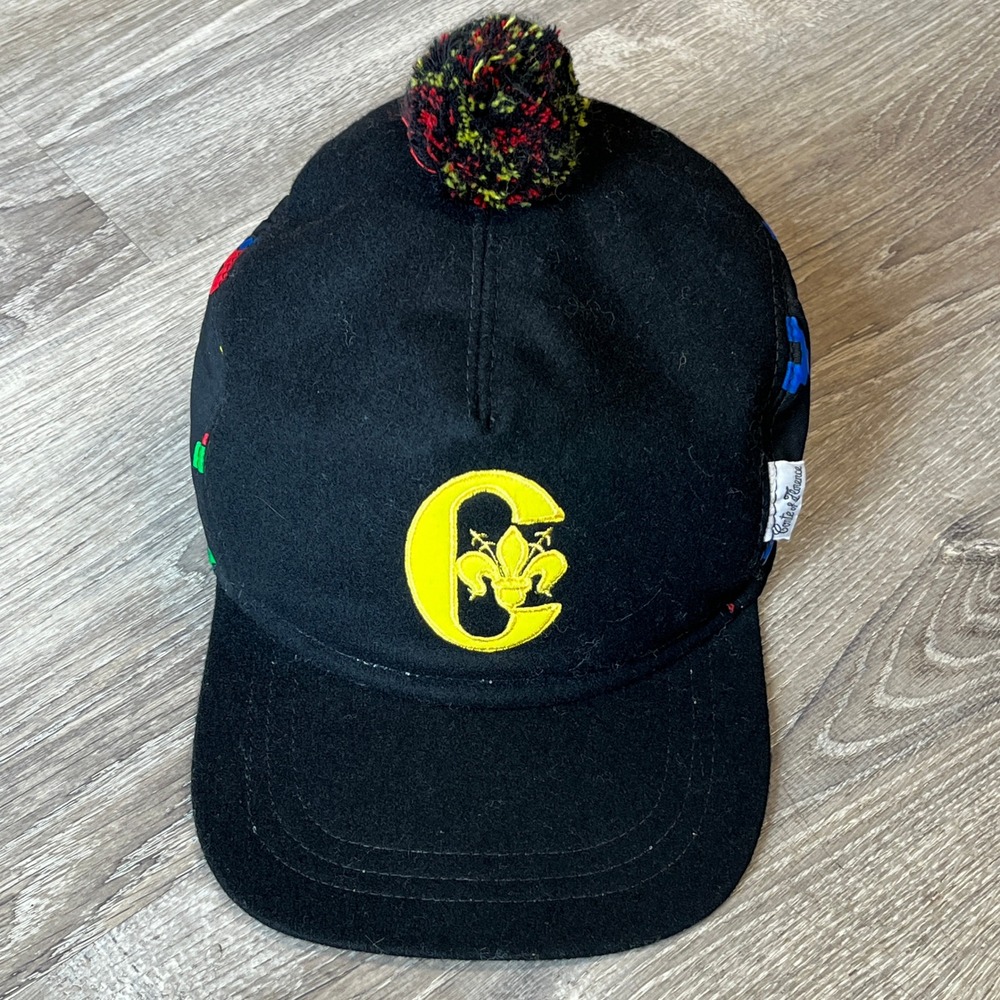 Conte of Florence Vintage Wool Mix Pom Pom Hat Made in Italy Black Multi Color